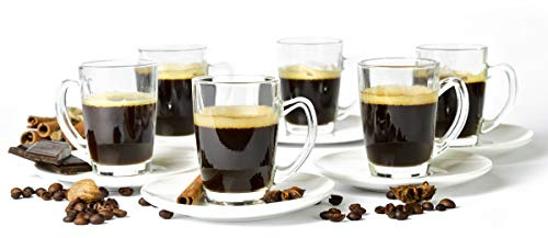 Sendez 12 delar espressokoppar med porslinstallrik, espressoglas, mockakoppar