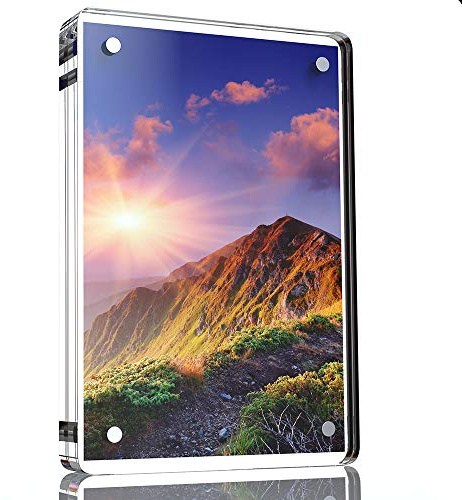 Go Beyond Hub 5 Acrylic Picture Frames with Rounded Corners 5.25x7.25”,Perfect Frameless Picture Frame,Magnetic Acrylic Frame for postcards,Clear Acrylic Block Frame Desktop (5)