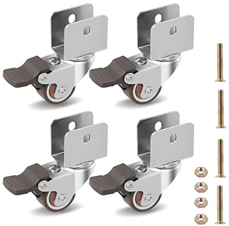 DBREAKS 4Pcs U-Typ Möbelrollen Ø32MM, Plattenöffnung 17MM, Lenkrollen für Möbel mit U-Förmige Halterung, Lenkrollen mit Bremse, Transportrollen, Schwenkrollen mit Schrauben, Gesamttragkraft 60KG,
