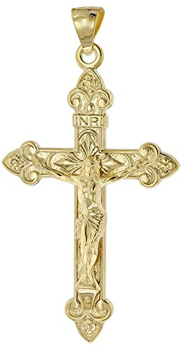 trendor Kreuz-Anhänger mit Korpus Gold 585 (14 Karat) 40 x 27 mm zeitloser Halsschmuck für Herren, elegante Geschenkidee aus Echtgold, 51999