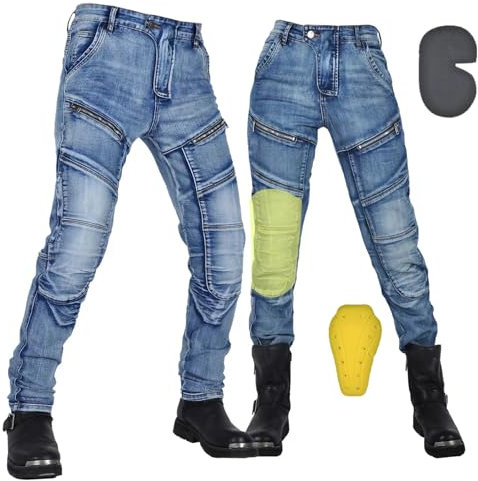 oFzimTo Motorradhose Herren/Damen, Aramid-Gewebe Stretch Jeans Hosen Herren/Damen, Motorrad Hosen mit Protektoren