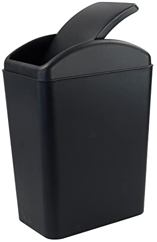 Qskely 4.5 Gallon Plastic Swing-Top Trash Can, Garbage Can with Swing Lid, Black