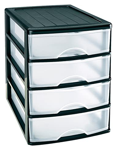 AC - Cajonera de Almacenamiento sobremesa con 4 cajones, Torre de Almacenamiento Multiusos para Oficina, hogar, Escuela, etc - 35 x 27 x 35,5 cm - Color Negro - Modelo Aleatorio