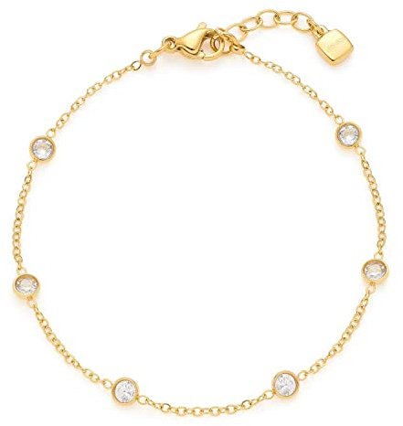 JEWELS BY LEONARDO Armband Ciao Mini • Arm-Kette aus goldfarbenem Edelstahl • Ankekette mit klaren, eingefassten Glas-Kristallen • 17-19 cm Länge • Geschenk Damen Schmuck • 022920