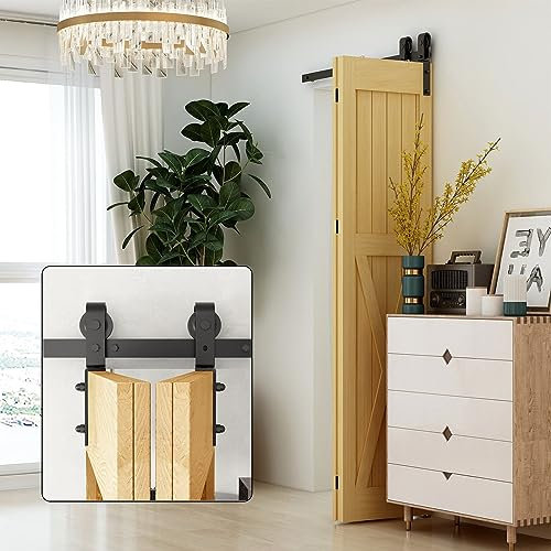 100cm Pliante Porte de Grange Coulissante,Kit de Quincaillerie pour Porte de Grange Coulissante,Deux Roues Pivotantes,Portes Non Incluses