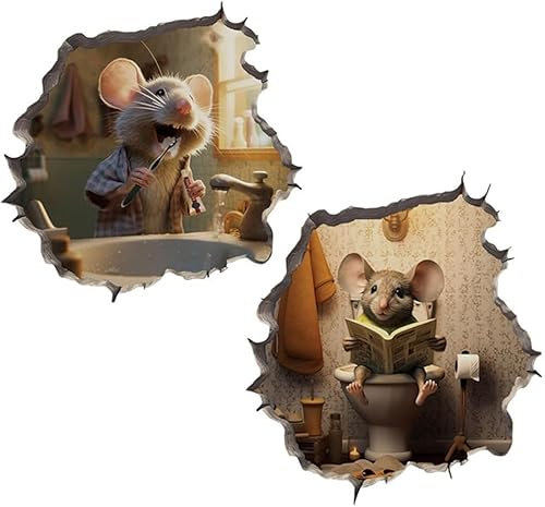 JT2D 2 Stück Mauseloch-Abziehbilder,3D Maus Wandtattoo,Mauseloch Aufkleber Wand, Sticker Deko,Maus,Lustige Maus Wandaufkleber für Wohnzimmer Schlafzimmer