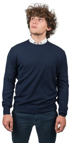 DALLE PIANE CASHMERE - Rund hals, 100 % kashmir, tillverkad i Italien, Blå, M