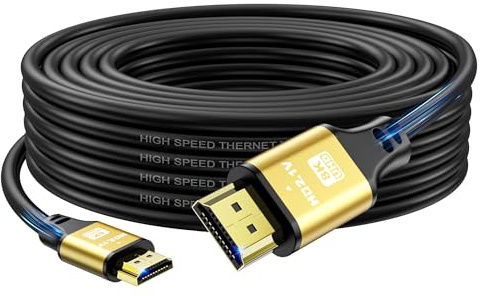 jojobnj 15M Cable HDMI Long, 8K@60Hz 4K@120Hz, Câble HDMI 2.1 Ultra HauteVitesse avec Connecteurs Plaqués Or, Boîtier en Aluminium Pour TV/Moniteur/Projecteur/Jeux vidéo/Ordinateur/Cinéma Maison