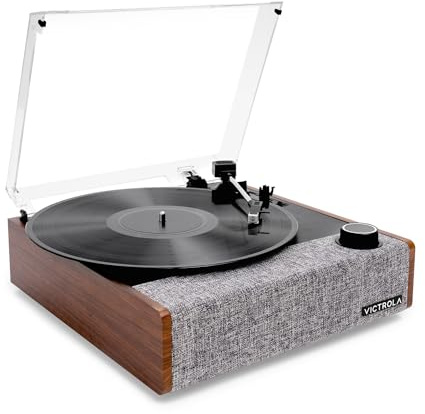 Victrola Eastwood II Record Player, Walnut Finish Turntable with Speakers, Bluetooth 5.1 and Vinyl Stream Technology, Vintage Style 3-Speed Vinyl Player, Audio Technica AT-3600LA Cartridge