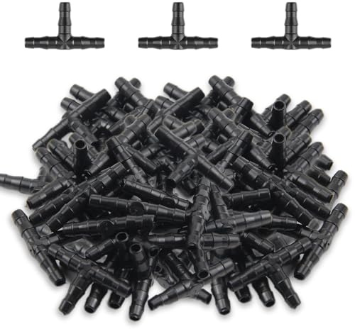 Kapokr 200 Stück Schlauchverbinder T-Stück 4/7mm Tropfschlauch Verbinder mit Barb TröpfchenbewäSserung T Verbinder für Garten, Rasen Automatisches Tropfbewässerungssystem