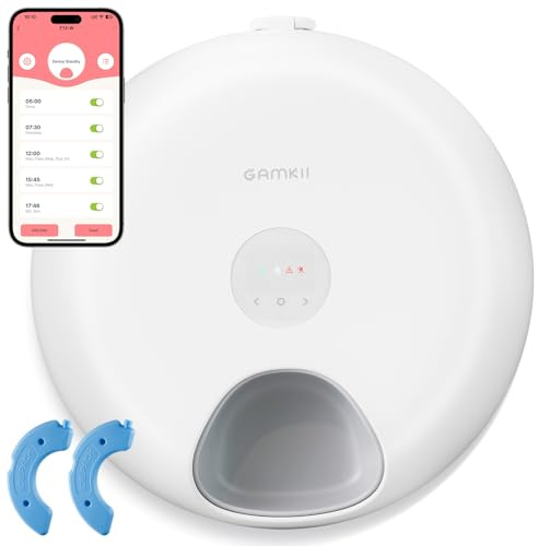 GAMKII Distributore automatico per gatti WiFi per cibo umido, 6 pasti per gatti con 2 confezioni di gelato, timer programmabile, distributore di cibo per animali domestici, controllo WiFi
