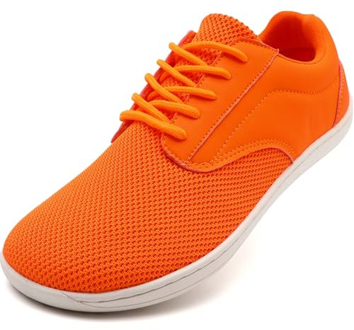 JUEQIBAA Zapatos descalzos para hombre, zapatos de punta ancha, zapatos de pies anchos, suela cero caída, zapatillas minimalistas para trail running, naranja, 48 EU Ancho