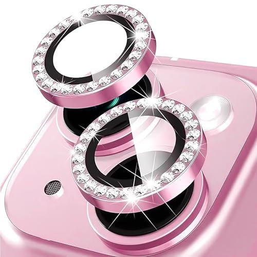 Oelrstfe Pellicola Fotocamera per iPhone 15/15 Plus,Posteriore Obiettivo Protezione Vetro Temperato,HD Trasparente Lente Schermo,Durezza 9H Anti-graffio Ultra Resistente Glitter Camera,Rosa
