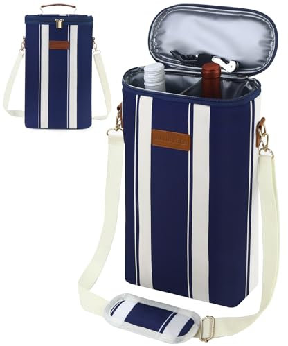 BLUBYEES 2-Bottle Insulated Wine Carrier Tote - Leakproof Padded 900D Oxford Wine Cooler Bag for Travel, Picnics, Beach & Parties - Ideal Wine Gift for Wine Lovers