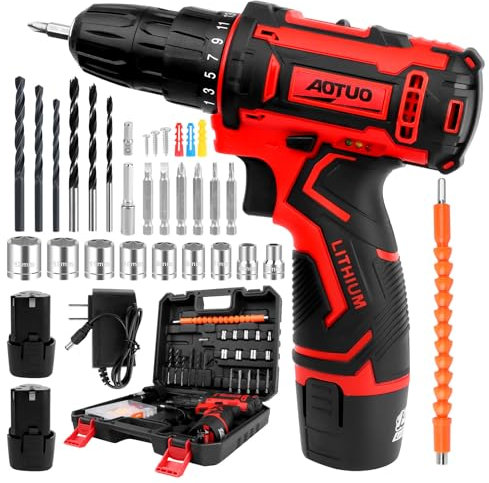 Juego de destornilladores inalámbricos de 12 V, atornillador inalámbrico con 2 baterías y cargador, 25 + 1 niveles de par de giro, 25 N.m, destornillador de impacto máximo, 2 velocidades y LED,