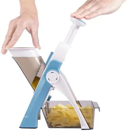 Mandolina Cortadora De Verduras, Picadora De Verduras Con 4 Modos De Corte Espesores Ajustables, Rebanadora, Cortadora De Verduras Multifuncional De Cocina for Patatas Zanahoria Pepino(Blue)