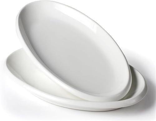 RRMMAN 10.5 Large Oval Serving Platters, White Ceramic, Set of 2 for Turkey, Snacks, Appetizers, Wedding, Party