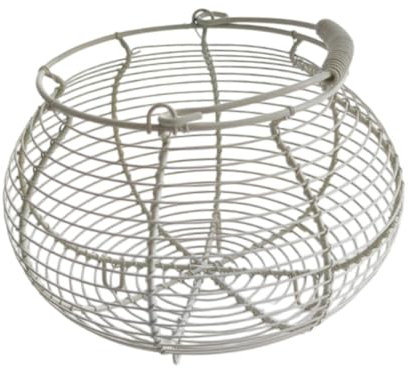 HGZLQKD Wire Egg Basket Egg Holder with Handle Farmhouse Round Portable Egg Collecting Basket Container for Vegetables Bread Fruits, White