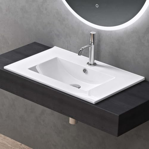 doporro Lavabo à Encastrer Vasque Lave-Mains Rectangulaire Blanc 71x47x18cm | Céramique, pour Salle de Bain, Brüssel912