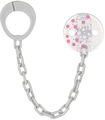babynova Chaîne de Sucette avec Clip et Anneau Adaptateur – Attache-Sucette pour Bébé – Compatible avec Toutes les Sucettes – Essentiel pour Nouveau-né – Sans BPA - Pois roses