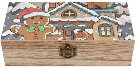 JTKLQBN Grande scatola portaoggetti in legno con coperchio e chiusura frontale a forma di pan di zenzero, piccola casa e ufficio, organizer da scrivania, splendidamente scatola per ricordi, scatole