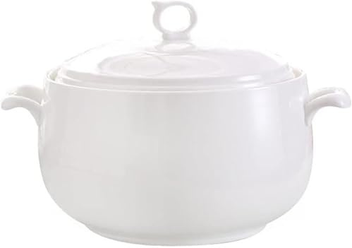 Wttagkl Sopera de Cerámica 3L con Tapa - Cuenco de Porcelana Blanca con Asas Dobles, Apta para Microondas y Lavavajillas, para Cocina, Restaurante & Catering,1#