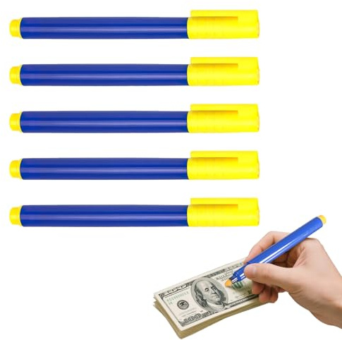 KIRVOS 5 Pièces banque detecteur faux euros stylo verificateur de billet,stylos détecteur de faux billets,Stylos de faux billets,Pour dollar américain, euro, livre, yen, won us