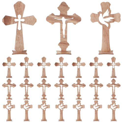 PH PandaHall 24 piezas de cruz de madera, centros de mesa de bautizo para mesas, cruz de madera rústica con base, decoración religiosa católica para manualidades, bodas, primera comunión, hogar