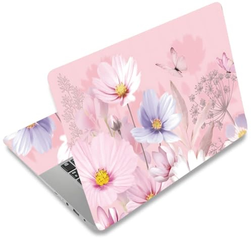 SUPERDANT Autocollant Protecteur pour Ordinateur Portable Fleurs Roses Papillon Design Universel Compatible PC 12-15.6 Pouces