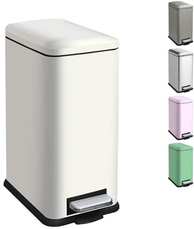 Ullege Mülleimer,17L Abfalleimer mit Pedal,17 Liter Schmaler Treteimer mit Inneneimer,Edelstahl Tretmülleimer für Küche,Wohnzimmer,Weiß