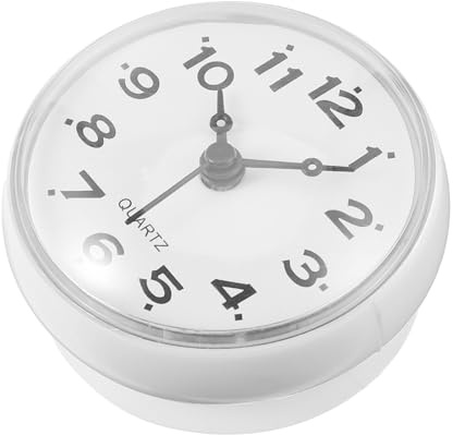 DOITOOL Reloj de baño impermeable con ventosa, silencioso, para ducha, espejo, azulejos, reloj de pared redondo para fácil control del tiempo en el baño y la cocina, color blanco