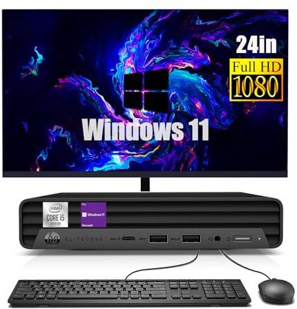HP EliteDesk 800 G6 Mini PC de bureau avec écran 24 pouces, Intel Core i5-10500, 16 Go de RAM, SSD 512 Go, WiFi, Bluetooth, clavier QWERTY américain, Windows 11 Pro (reconditionné)