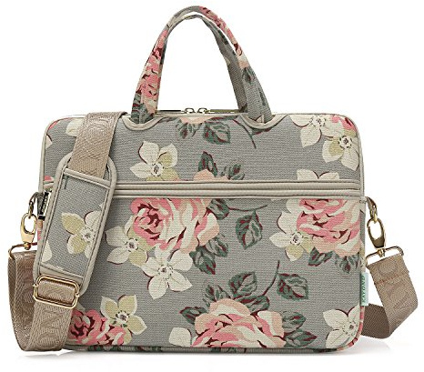 kayond Gray Rose Patten Canvas Laptop Shoulder Messenger Bag Case Sleeve for 14 Inch Laptop and Macbook Pro A1707 (14-14.1 inch, Gray Rose)