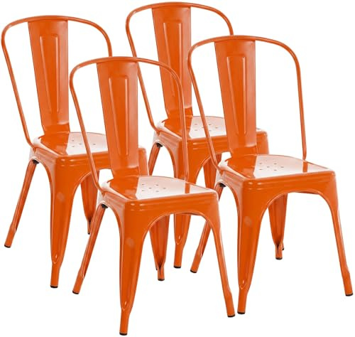 CLP Stapelstühle 4er Set Metall mit Lehnen Benedikt, Bistrostühle stapelbar für Gastronomie und Küche, Design-Stühle robust belastbar bis 200 kg Farbe orange