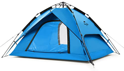 Naturehike Pop Up Zelt Wurfzelte Automatik Campingzelt 3-4 Personen Doppeldeck Kuppelzelt Großes Familienzelt mit Tragetasche (Blau - 3P)