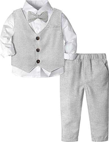 mintgreen Set Byxor & Topp Babypojkar, Bröllopsdräkter Dopdräkt Fiskben Herre Långa Ärmar Smoking, Ljusgrå, 12-18 månader, 80
