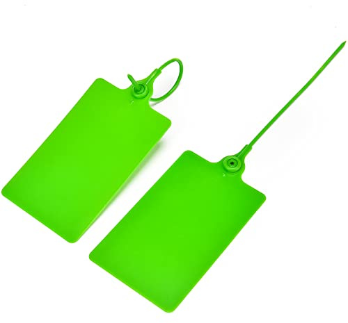 100 étiquettes en plastique étiquettes d'expédition vierges et imperméables grandes étiquettes à attacher scellées anti-sabotage étiquettes à suspendre pour l'étiquetage avec 1 stylo marqueur (Vert)