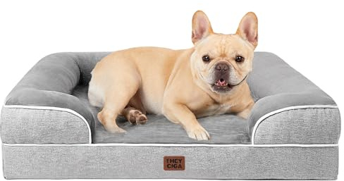 EHEYCIGA Panier Chien Moyen Taille Orthopedique, Memoire de Forme Lit pour Chien Dehoussable Lavable, Canapé Chiens Imperméable, Gris