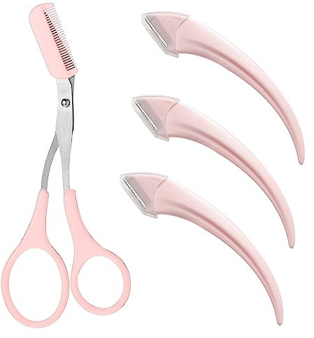 4 Stück Beauty Augenbrauenschere Trimmer Schere mit Kamm und Augenbrauen Rasierer Set, Augenbrauen Scheren, Augenbrauenschere mit Kamm, Präzisions-Augenbrauentrimmer Beauty Tool für Männer Frauen