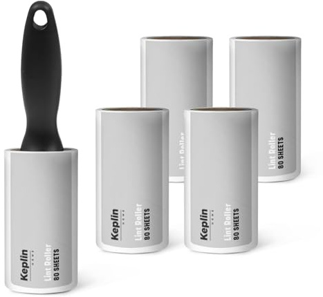 KEPLIN Lint Roller, 5 Sticky Replacement Heads with 1 Handle, Total 400 Easy Peel Sheets, Quickly Removes Animal Fur, Cat & Dog Hair, Dust & Fluff from Clothes, Furniture, Carpet (5 Pack / 400 Sheets)