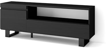 Skraut Home | TV-Schrank, Lowboard | für Wohnzimmer und Esszimmer | 150x57x35cm | Für TV-Geräte bis zu 65 | Industriedesign | Moderner Stil | Schwarz