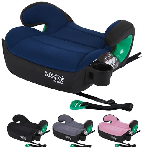 FableKids Sitzerhöhung Auto Kinder Isofix | 3-Punkt-Sicherheitsgurt | Kindersitzerhöhung bis ca. 12 Jahre | Autositz für Kinder 125-150cm mit Becherhalter | ECE R129/03 | Blau