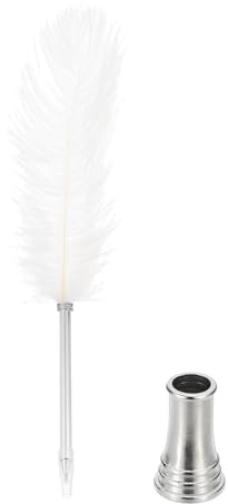 PATIKIL Fjäder kulspetspenna, 0,5 mm fluffig vintage bläckpenna raffinerad pläterad stav fjäderpenna med stativhållare för kalligrafi skrift signatur gäst bröllopspresent, vit