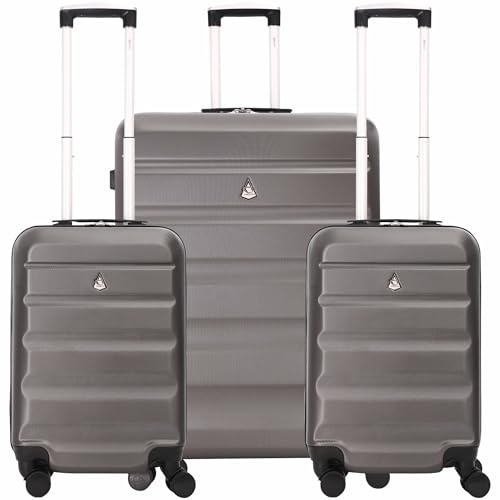 Aerolite ABS Hard Shell 3 Piece Suitcase Luggage Set - 2 x 21 Hand Cabin Luggage + 1 x Large 29 Hold Check in Luggage Suitcase Charcoal