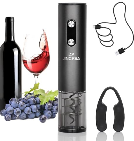 JINGASA Electric Wine Opener with Automatic Corkscrew & Foil Cutter – Rechargeable Type-C Corkscrew Bottle Opener for Home, Kitchen & Party, Black,1 Pack