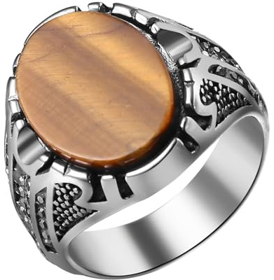 OIDEA Ring för män med tigeröga sten: silver/svart retro vintage oval tigeröga ädelsten sigillring rostfritt stål smycken present till män storlek 57–69, tigeröga, Tigeröga