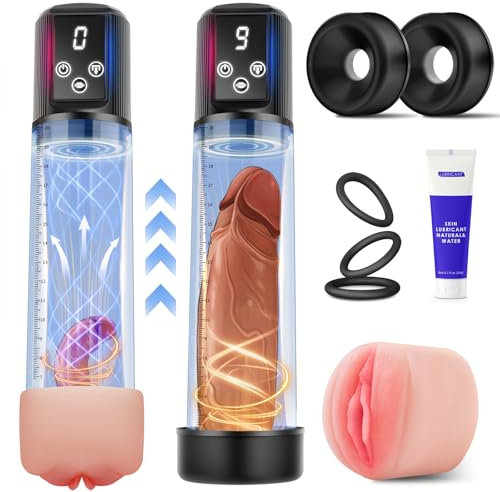 Tagnaff Pompa Pene Masturvatore per Uomo, Masturbatore Maschile con 9 Modalità di Aspirazione Vacuum Device con Cockring per Pene Sex Toys Set da 7 Pezzi