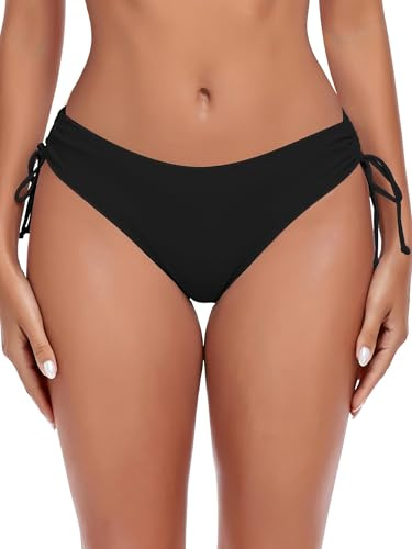Ocean Blues Women's Black Mid Waisted Bikini Bottom Drawstring Bathing Suit Size Small