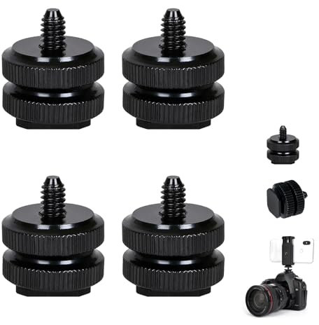 4 Pcs Camera Hot Shoe Mount to 1/4-20 Tripod Screw Adapter, Flash Shoe Mount for DSLR Camera Rig, Camcorder, LED Light, Microphone, Monitor, Aluminum Alloy, Easy Installation for Camera Accessories