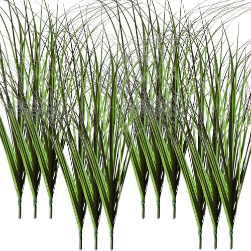 YEAHLEE Outdoor Faux Grass Realistic Artificial Grass Plant Fresh Decorative Artificial Plants for Home Garden Outdoor Decor (Green, 12 Pcs)